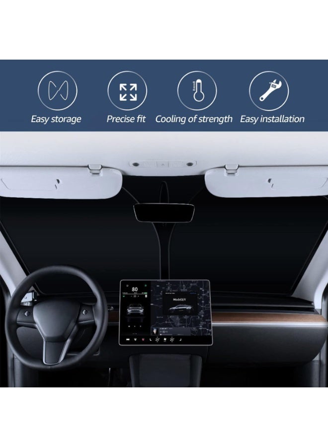 تسلا نموذج 3 Y الزجاج الأمامي الشمس العمياء المغطاة بالقماش الفضي معزول الشمس للملحقات تسلا نموذج 3 Y - Image 5